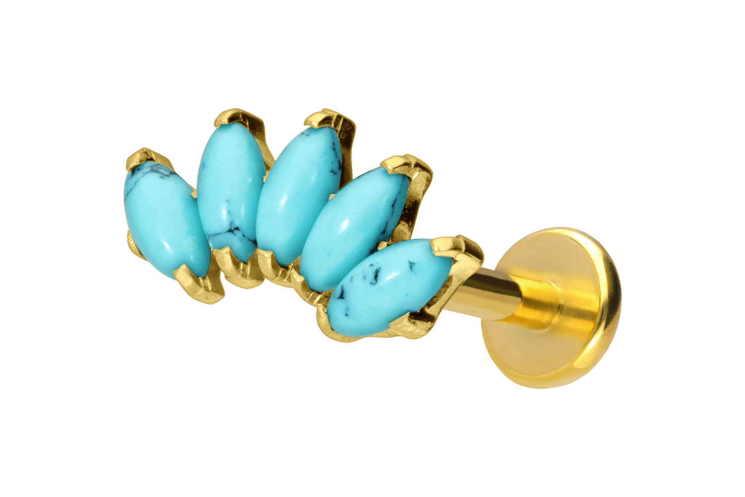 Titan Labret Piercing mit Push Fit BOGEN + SYNTHETISCHE TÜRKISE